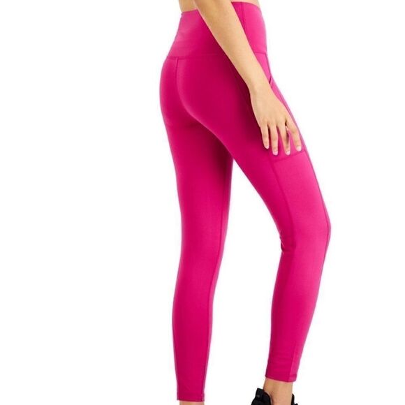 Women's Compression High-Waist Side-Pocket 7/8 Length Leggings, Xs fiery pink - Picture 4 of 10